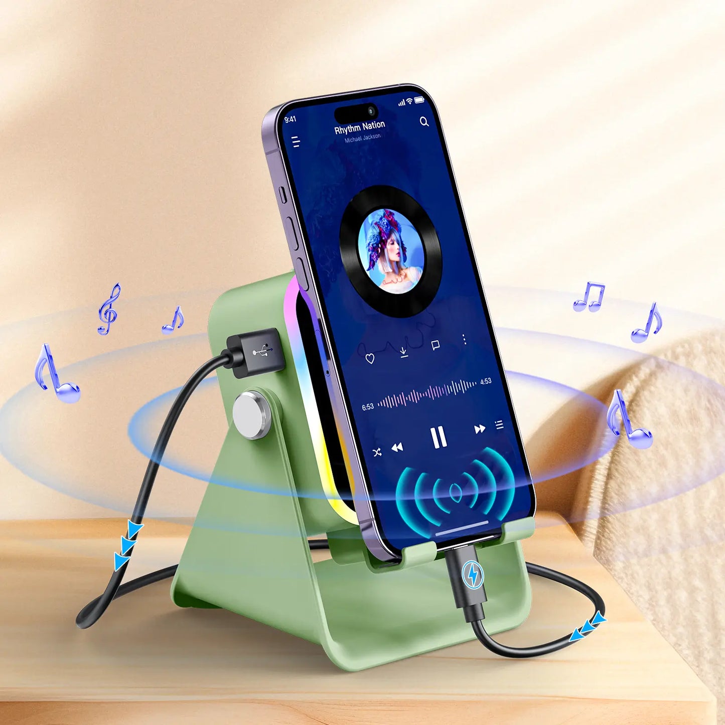 Wireless Induction Audio Speaker Stand, 5in1 Cellphone Holder