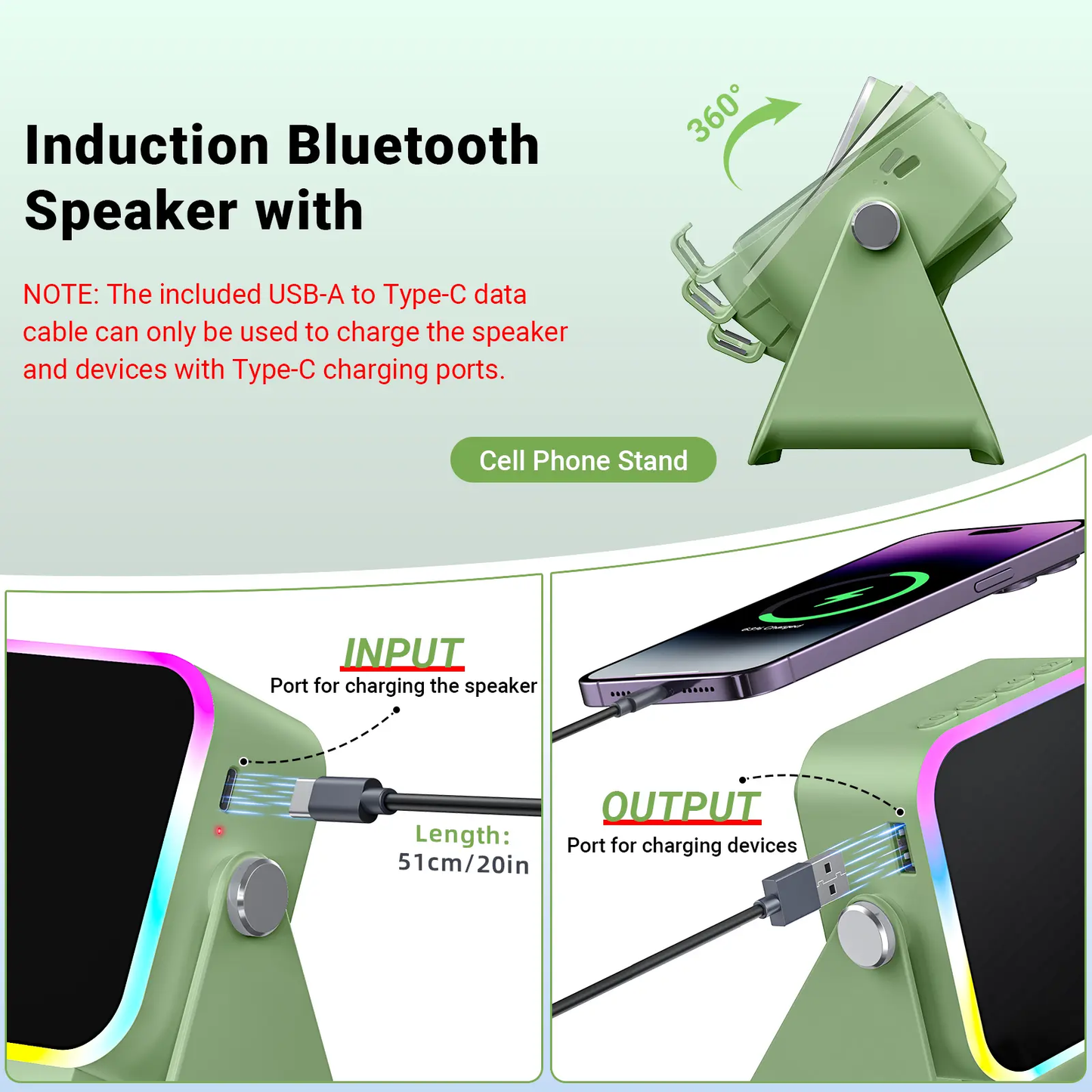 Wireless Induction Audio Speaker Stand, 5in1 Cellphone Holder