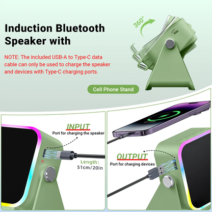 Wireless Induction Audio Speaker Stand, 5in1 Cellphone Holder