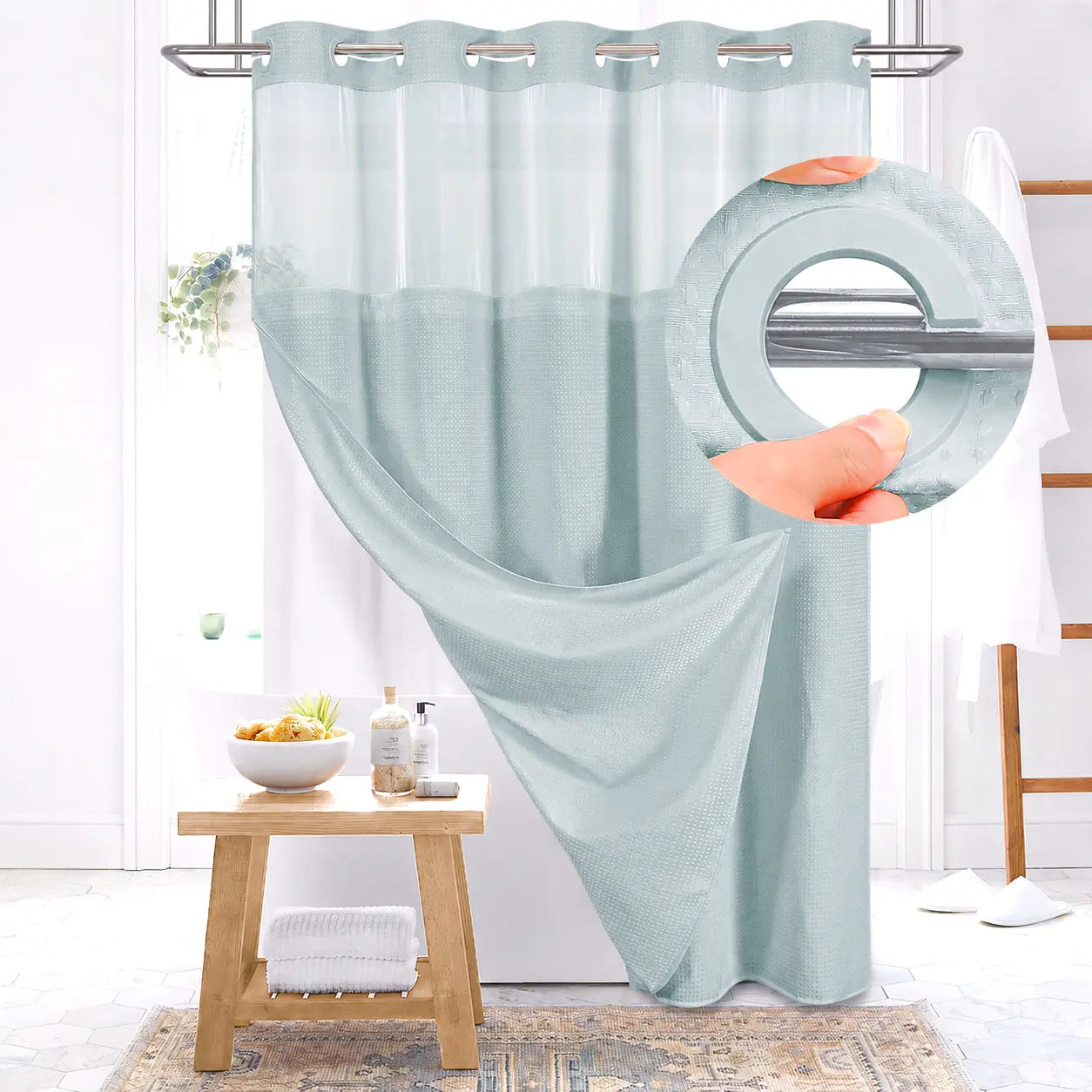 No-Hook Shower Curtains with Snap-in Fabric Detachable Liner Set