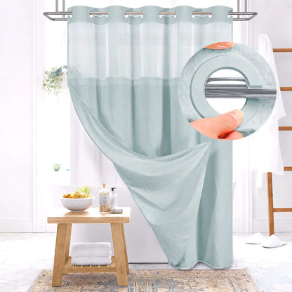 No-Hook Shower Curtains with Snap-in Fabric Detachable Liner Set