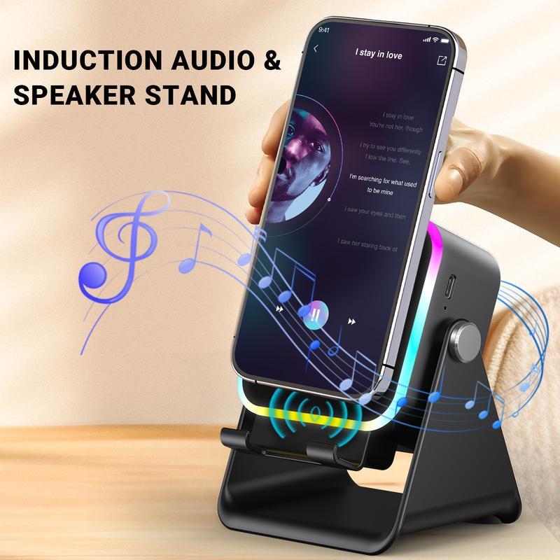 Wireless Induction Audio Speaker Stand, 5in1 Cellphone Holder