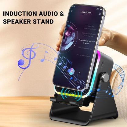 Wireless Induction Audio Speaker Stand, 5in1 Cellphone Holder