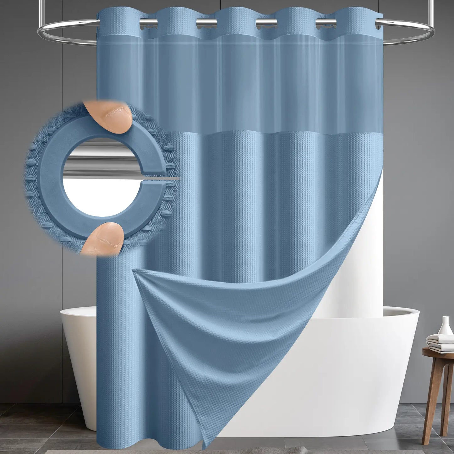 No-Hook Shower Curtains with Snap-in Fabric Detachable Liner Set