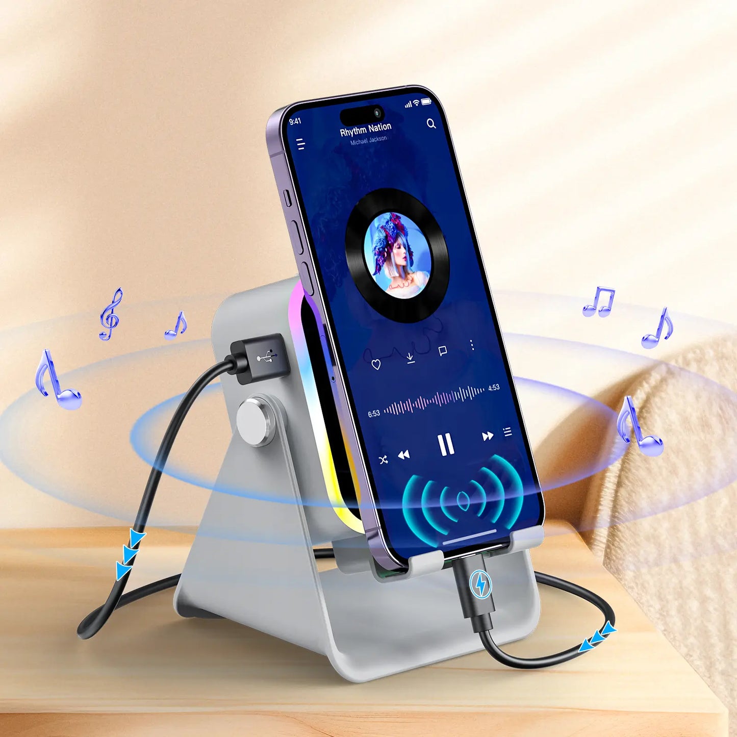 Wireless Induction Audio Speaker Stand, 5in1 Cellphone Holder