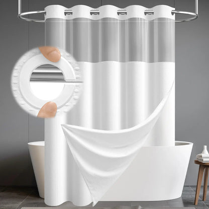 No-Hook Shower Curtains with Snap-in Fabric Detachable Liner Set