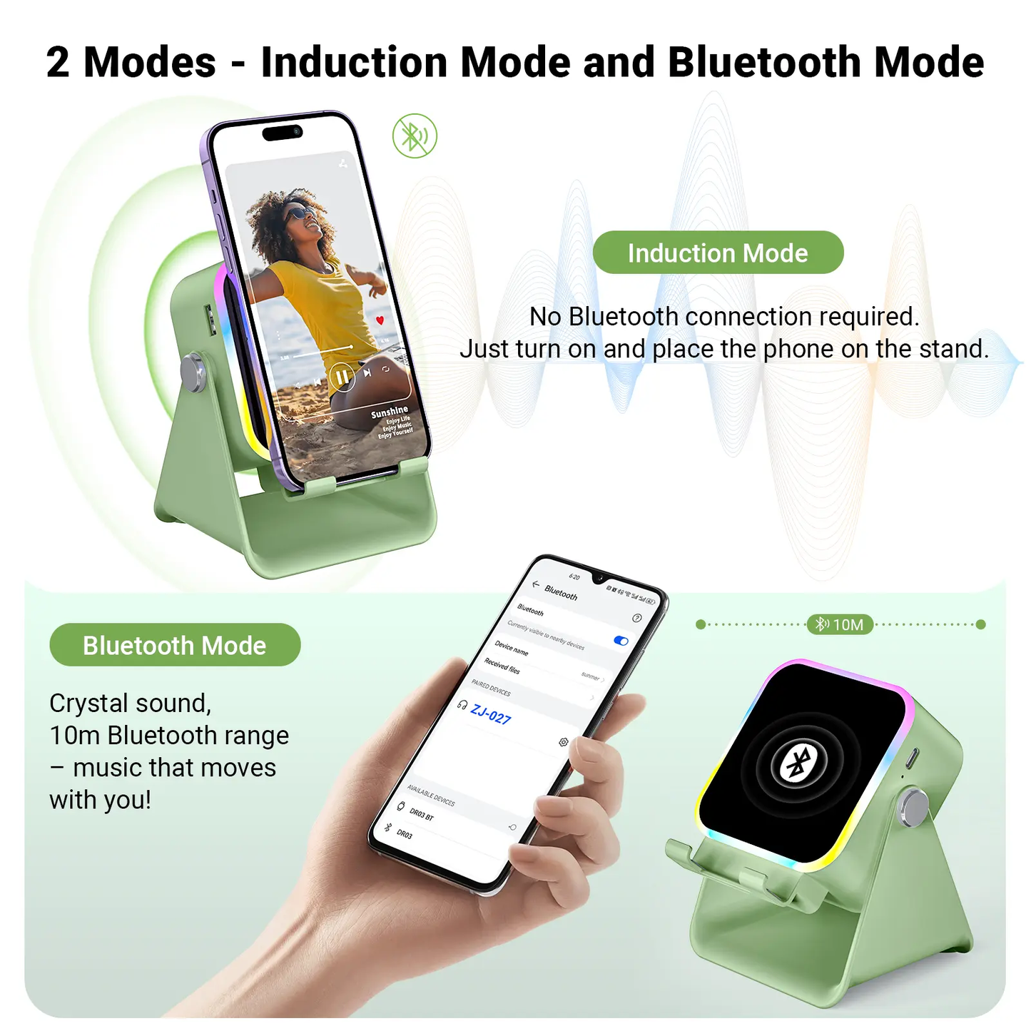 Wireless Induction Audio Speaker Stand, 5in1 Cellphone Holder