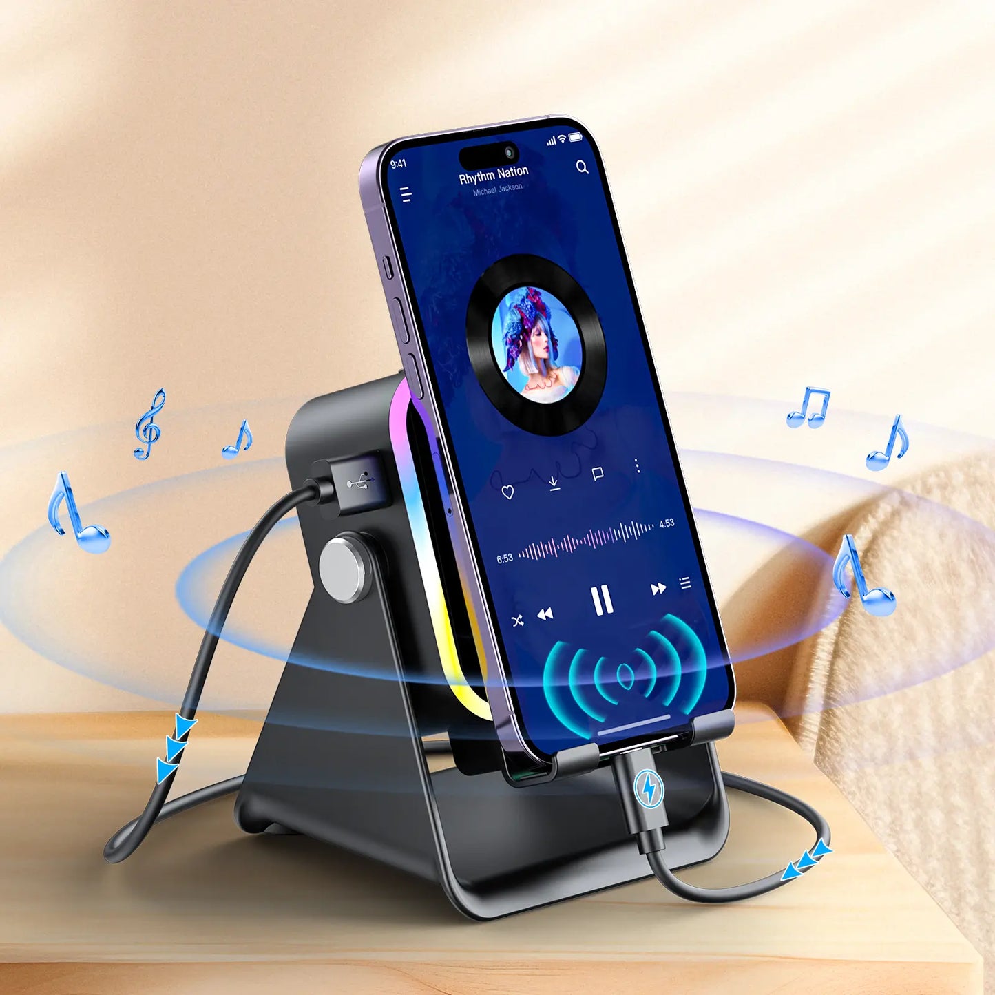 Wireless Induction Audio Speaker Stand, 5in1 Cellphone Holder