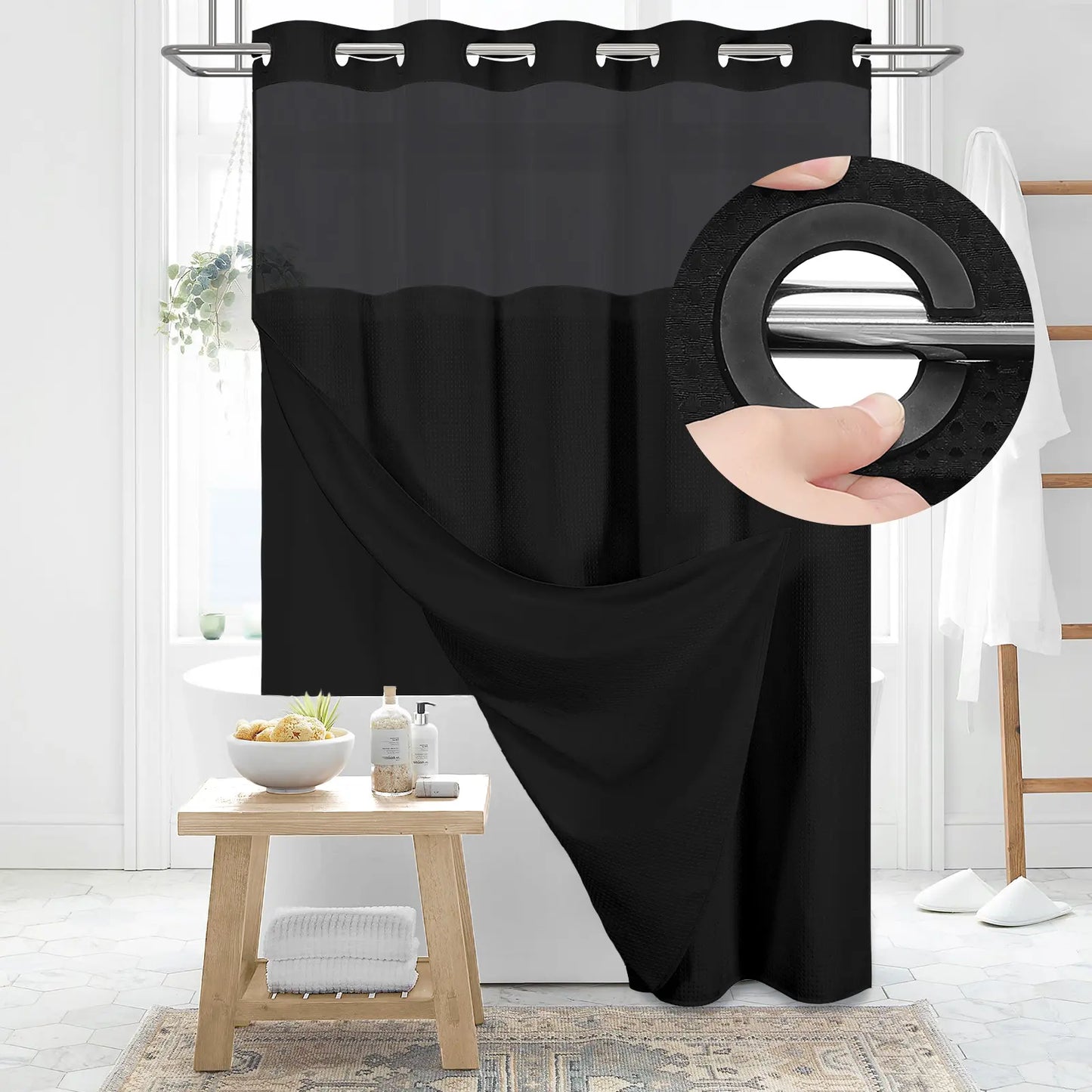 No-Hook Shower Curtains with Snap-in Fabric Detachable Liner Set