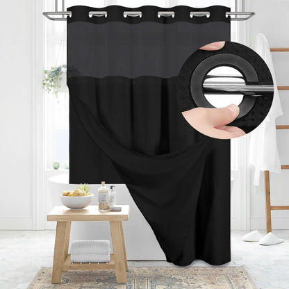 No-Hook Shower Curtains with Snap-in Fabric Detachable Liner Set
