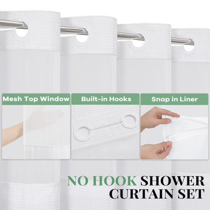 No-Hook Shower Curtains with Snap-in Fabric Detachable Liner Set