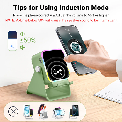 Wireless Induction Audio Speaker Stand, 5in1 Cellphone Holder