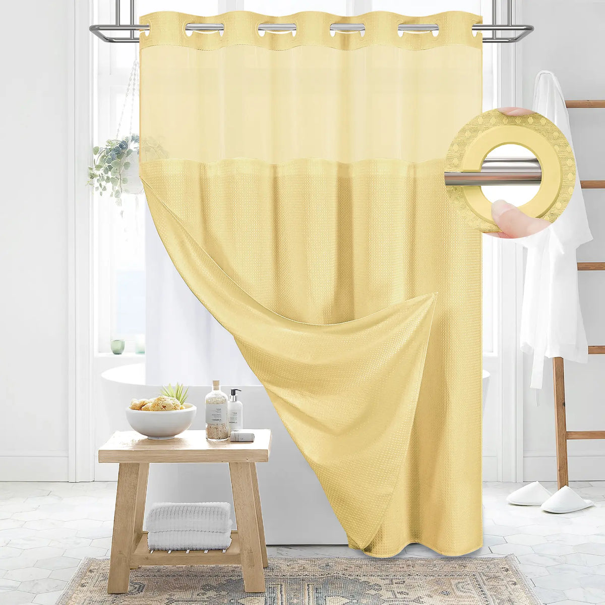 No-Hook Shower Curtains with Snap-in Fabric Detachable Liner Set