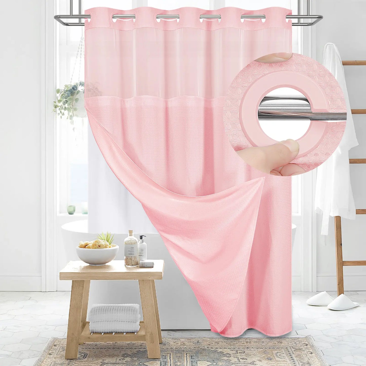 No-Hook Shower Curtains with Snap-in Fabric Detachable Liner Set