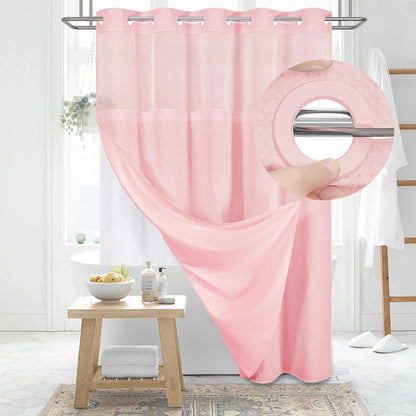 No-Hook Shower Curtains with Snap-in Fabric Detachable Liner Set