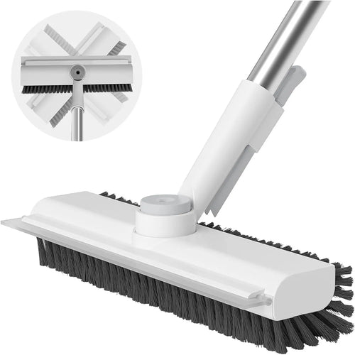 Floor Scrub Brush with Long Handle, cleaning brush,3 in 1 Scrape and Heavy-Duty Stiff Bristle Scrubber Brush