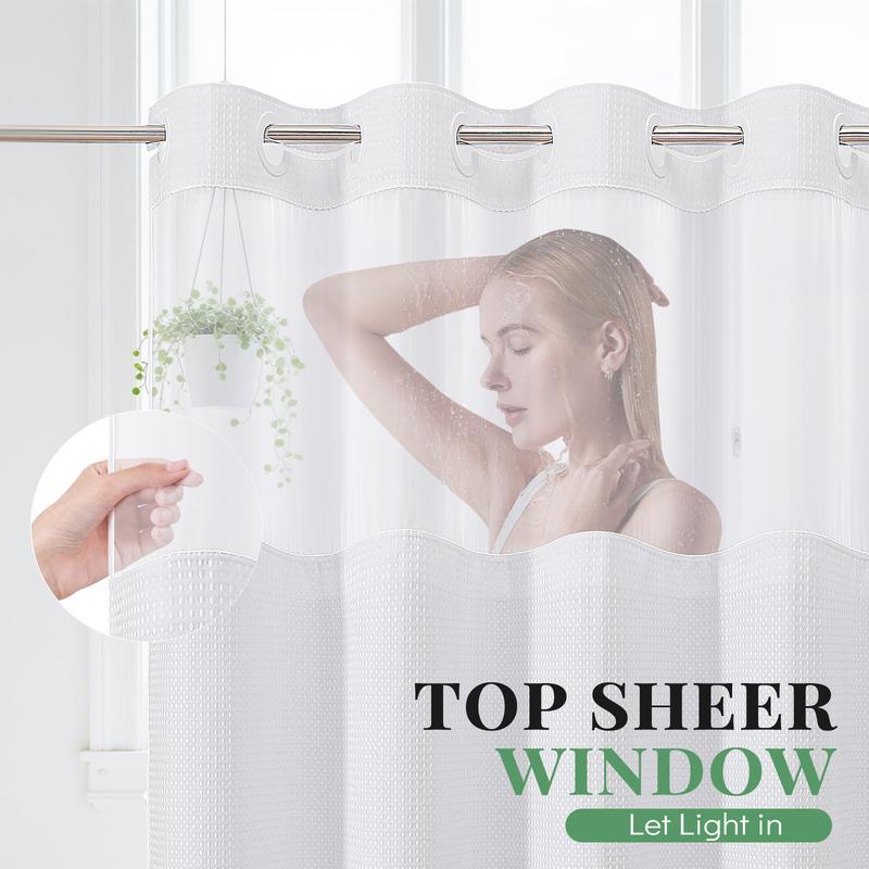 No-Hook Shower Curtains with Snap-in Fabric Detachable Liner Set