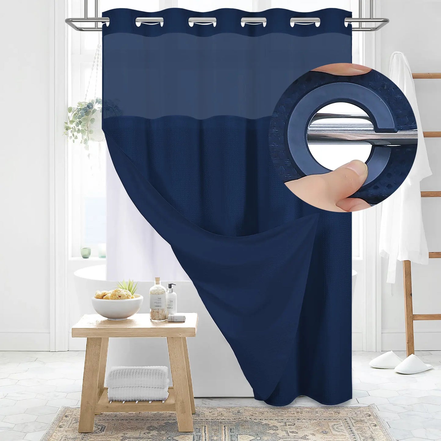 No-Hook Shower Curtains with Snap-in Fabric Detachable Liner Set