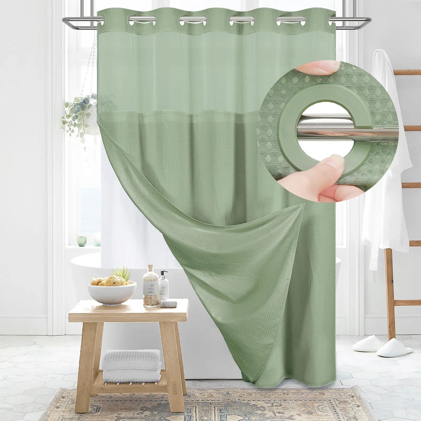No-Hook Shower Curtains with Snap-in Fabric Detachable Liner Set
