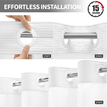 No-Hook Shower Curtains with Snap-in Fabric Detachable Liner Set