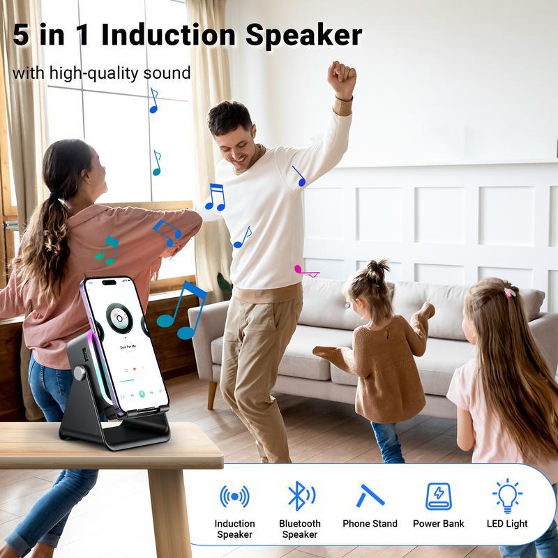 Wireless Induction Audio Speaker Stand, 5in1 Cellphone Holder