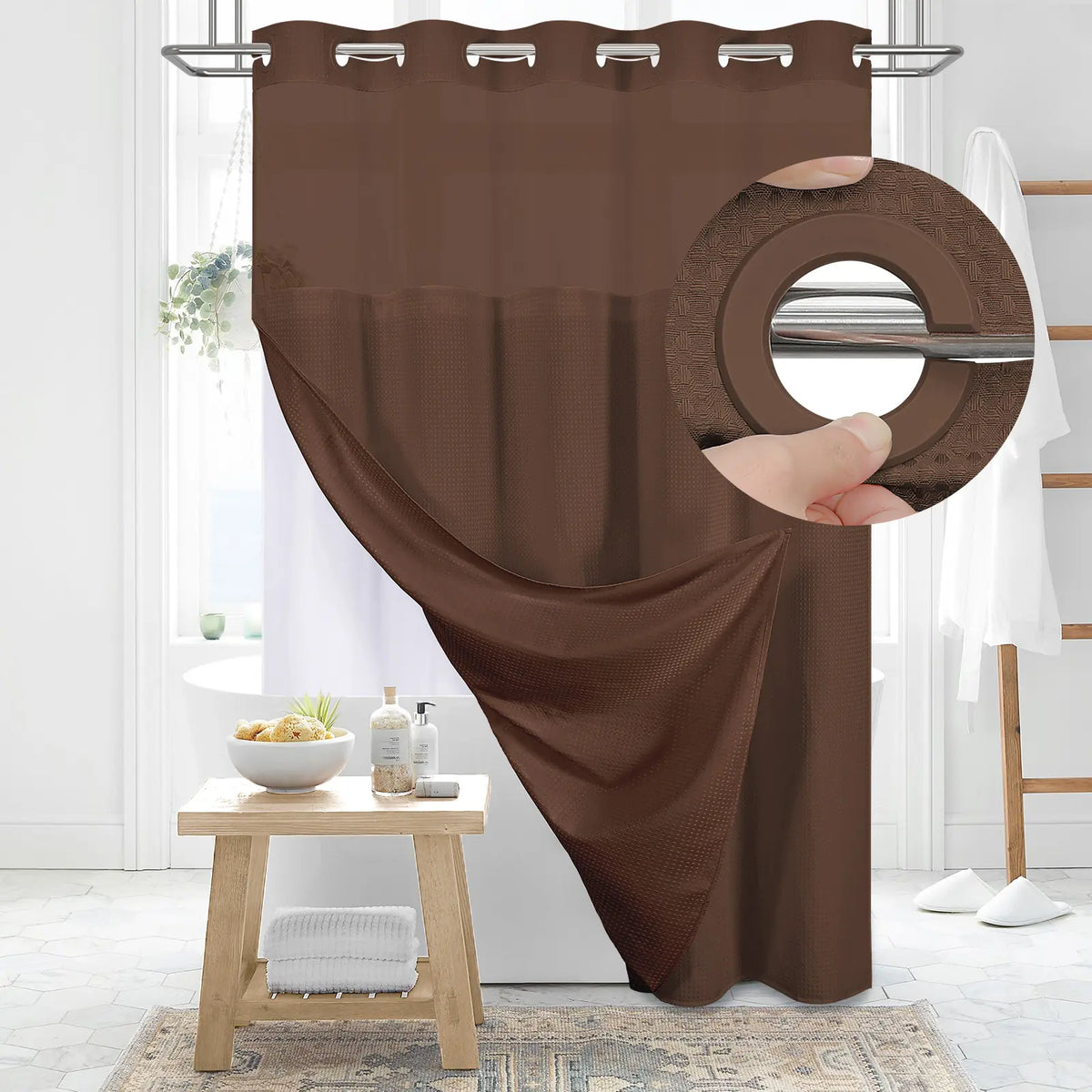 No-Hook Shower Curtains with Snap-in Fabric Detachable Liner Set