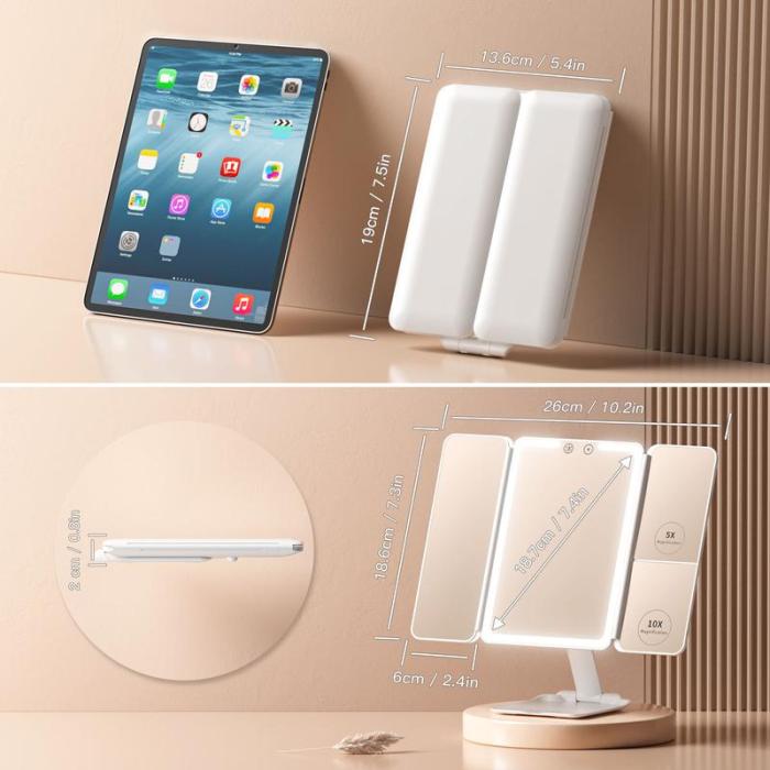 Tri-fold Travel Makeup Mirror with 48 LED Lights