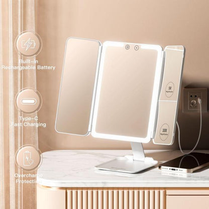Tri-fold Travel Makeup Mirror with 48 LED Lights