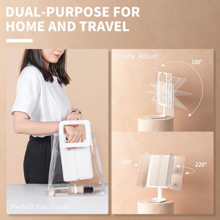 Tri-fold Travel Makeup Mirror with 48 LED Lights