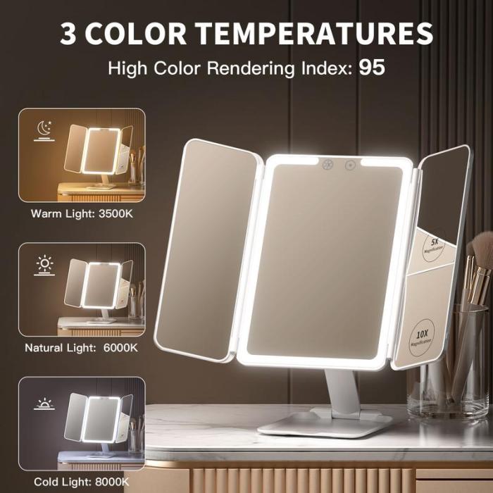 Tri-fold Travel Makeup Mirror with 48 LED Lights