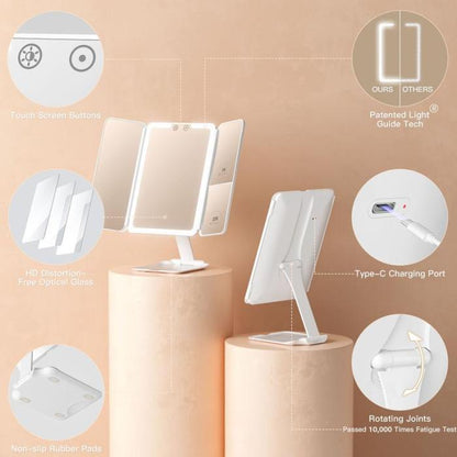 Tri-fold Travel Makeup Mirror with 48 LED Lights
