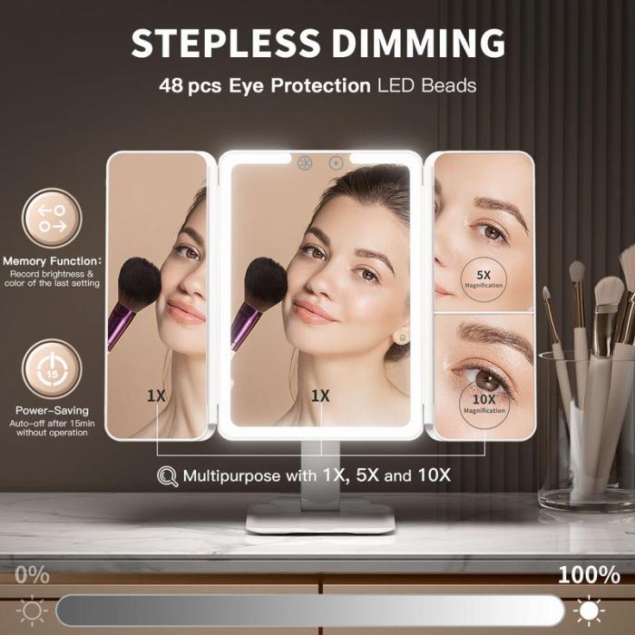 Tri-fold Travel Makeup Mirror with 48 LED Lights