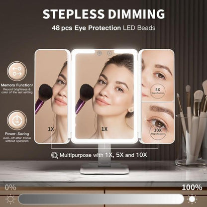 Tri-fold Travel Makeup Mirror with 48 LED Lights